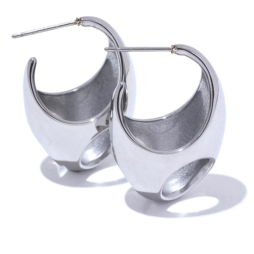 Yhpup Fashion Glossy Smooth Stainless Steel Geometric Hollow Huggie Earrings Gold Silver Color Waterproof Minimalist Jewelry