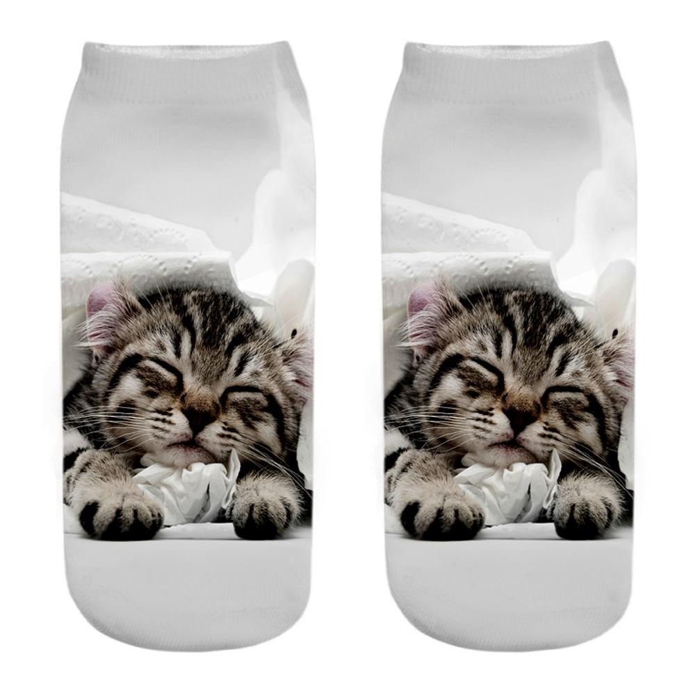New  3D Print Funny Cute Cartoon Kitten Unisex Short Socks Creative Colorful Multiple Cat Happy Low Ankle Socks For Women