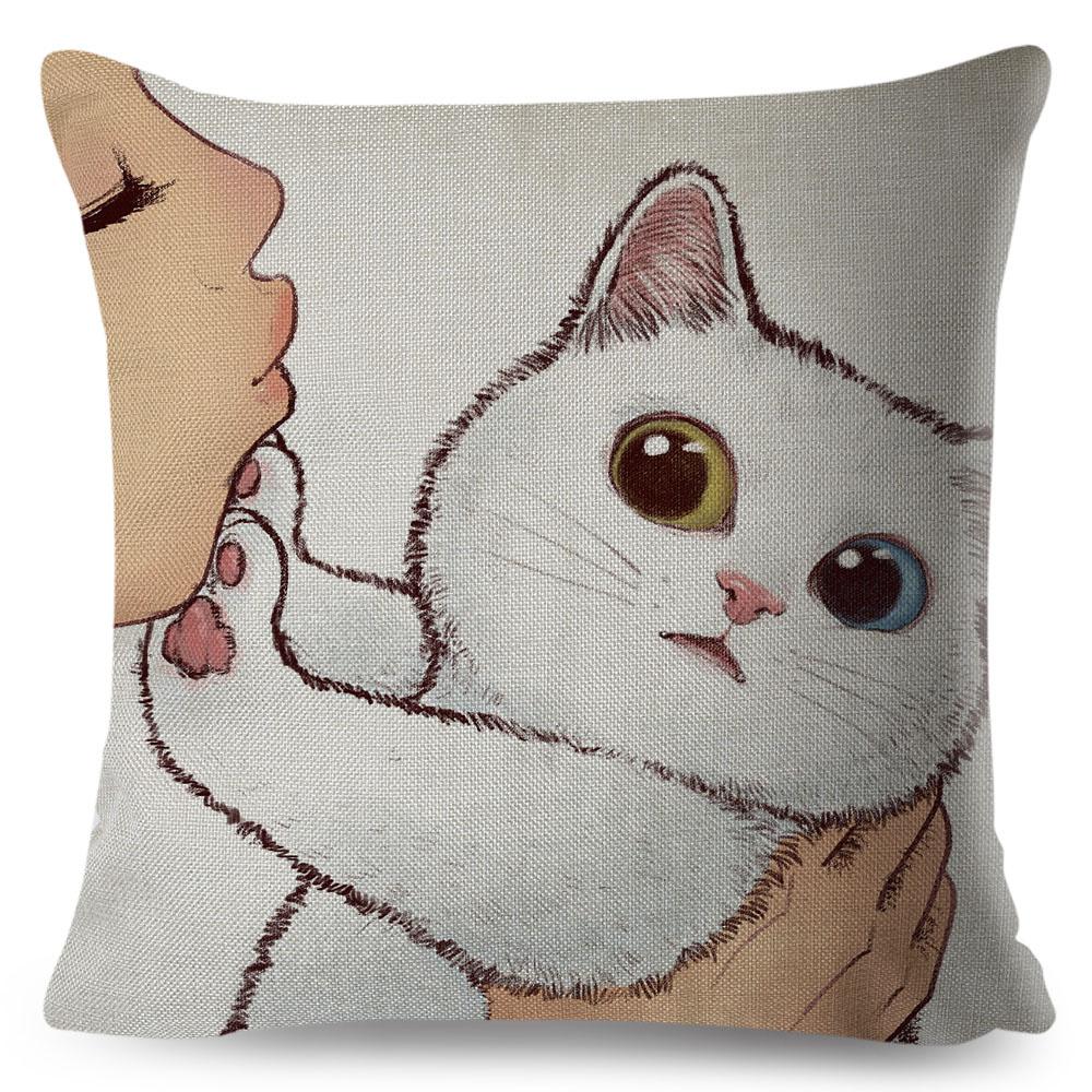 Lustige Liebe Kuss Niedliche Katze Kissenbezüge für Sofa Zuhause Auto Kissenbezug Kissenbezüge Dekor Cartoon Kissenbezug 45x45cm