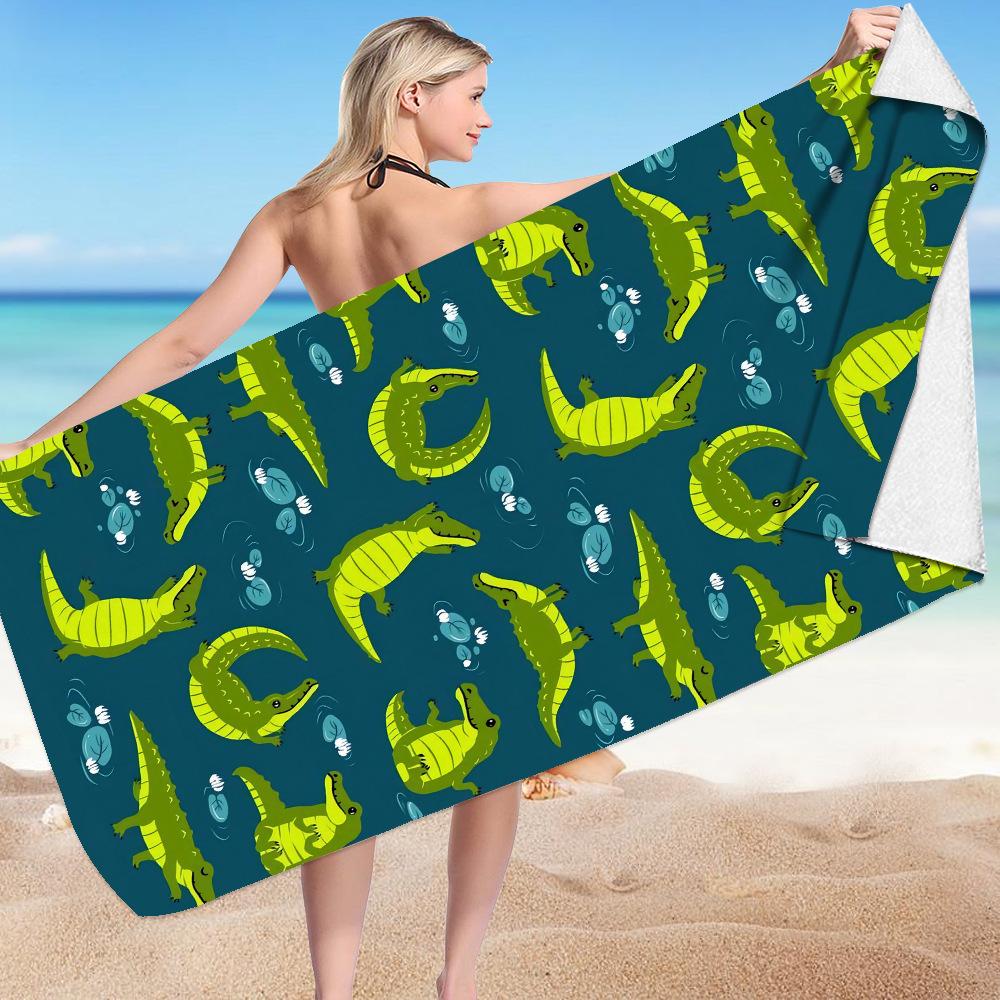 Cartoon Shark Series digital-printed polyester Superfine fiber double-sided fleece Beach vacation bath towel, beach towel