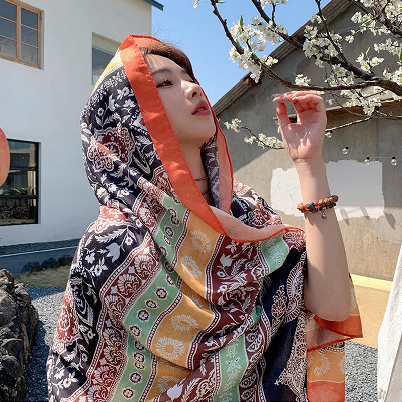 New Summer Women Silk Scarf Beach Long Wrap Shawl Vintage Print Lady Sunscreen Bohemian Bandana Hijab Mujer Scarve Pareo Foulard