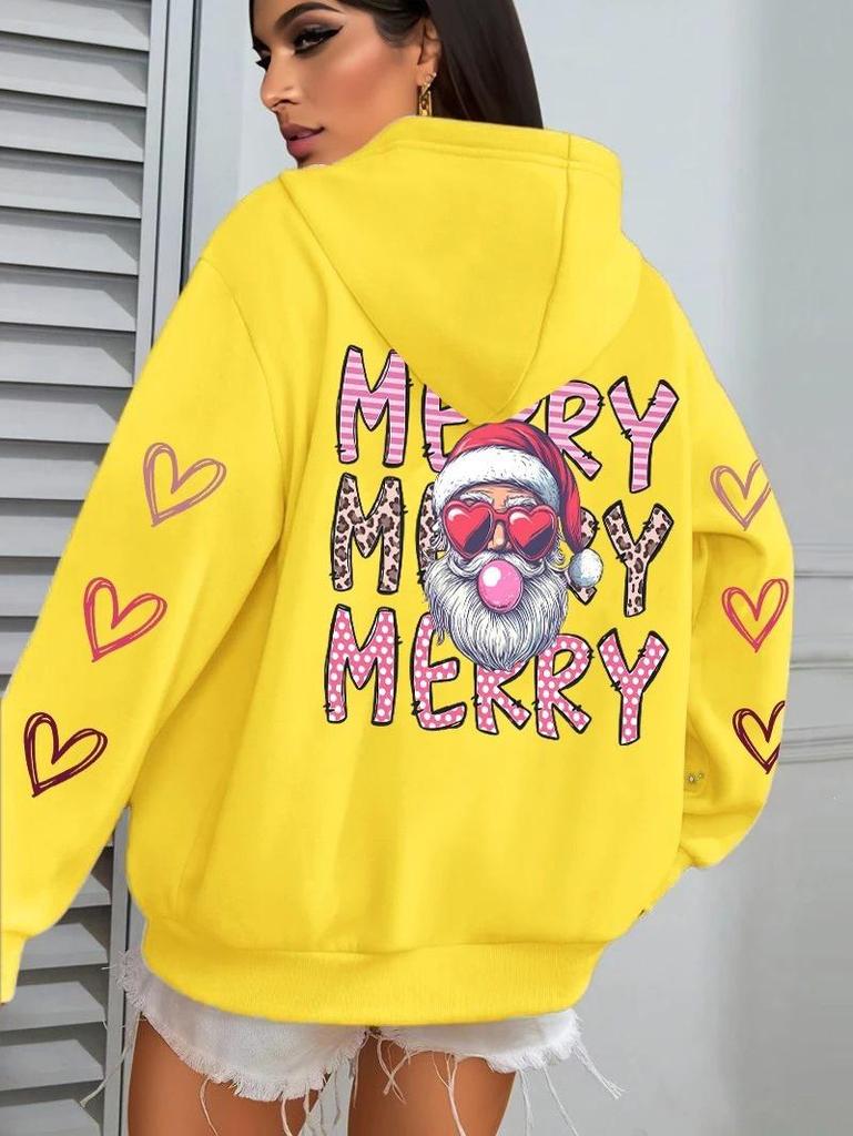 Santa Claus Print Women's Hoodie with Pocket - Casual Streetwear