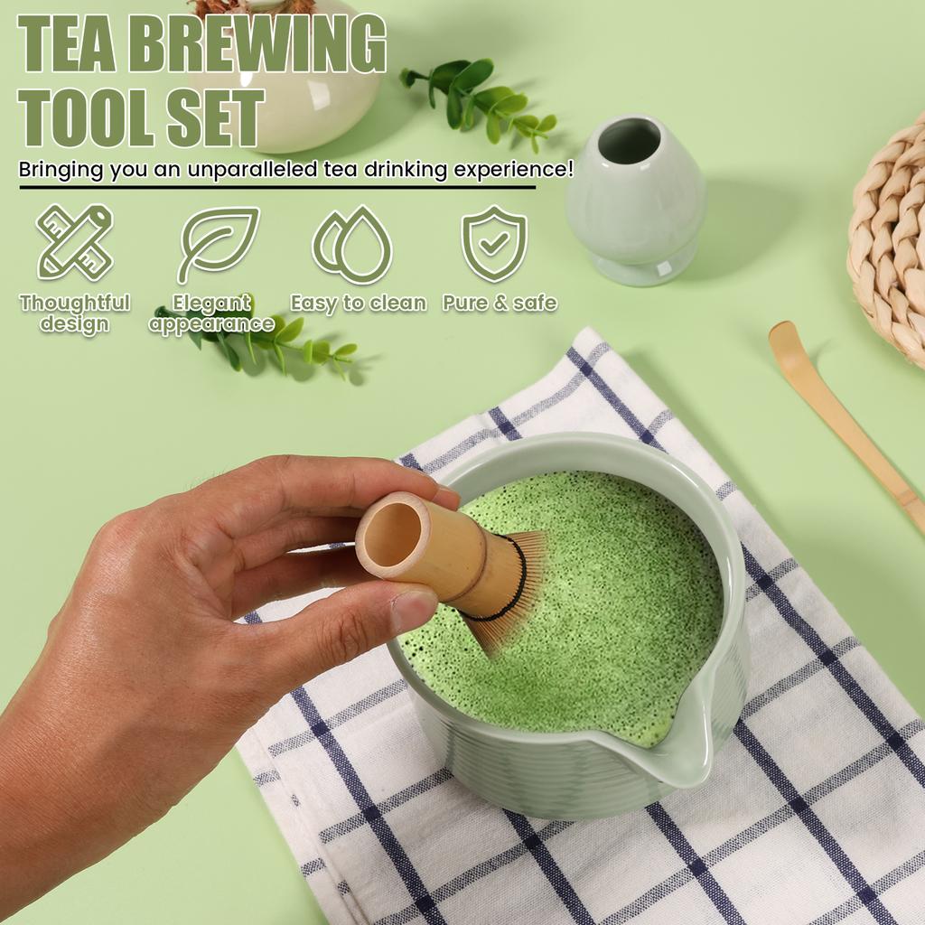 Set 4 Piese Instrumente Ceai Matcha Set Tel Matcha Kit Preparare Ceai Stil Japonez cu Linguriță Suport Tel Bol pentru Începători Entuziaști