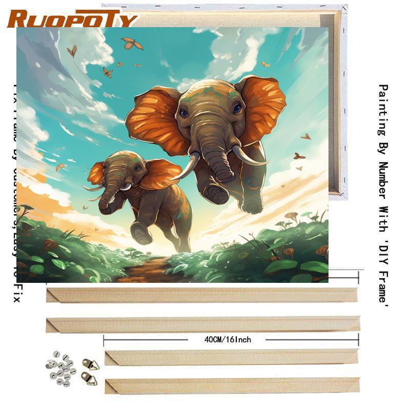 RUOPOTY Frame Picture By Numbers Elephant Animal Painting By Number HandPainted Modern Home Living Room Decors 40x50cm