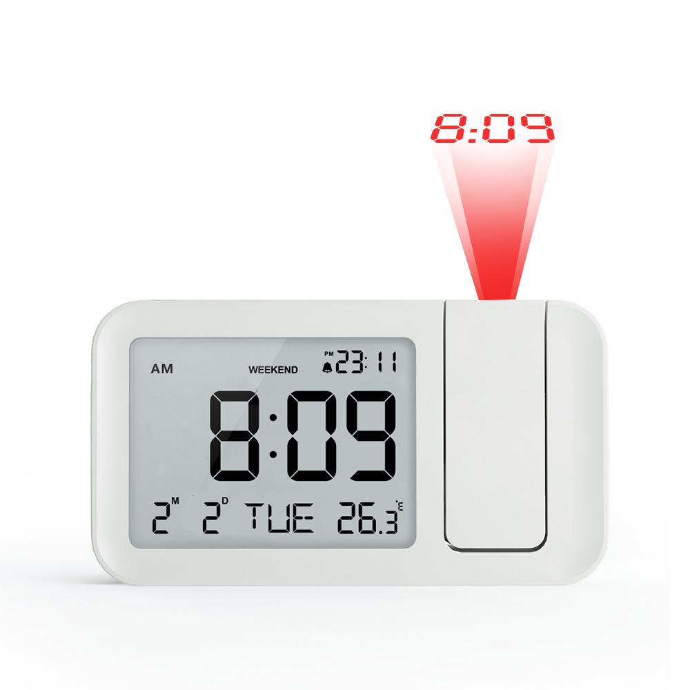 Digital Table Alarm Clock with Backlight LCD Display Indoor Temperature Clock Projection Alarm Clock for Ceiling Wall Bedroom белый