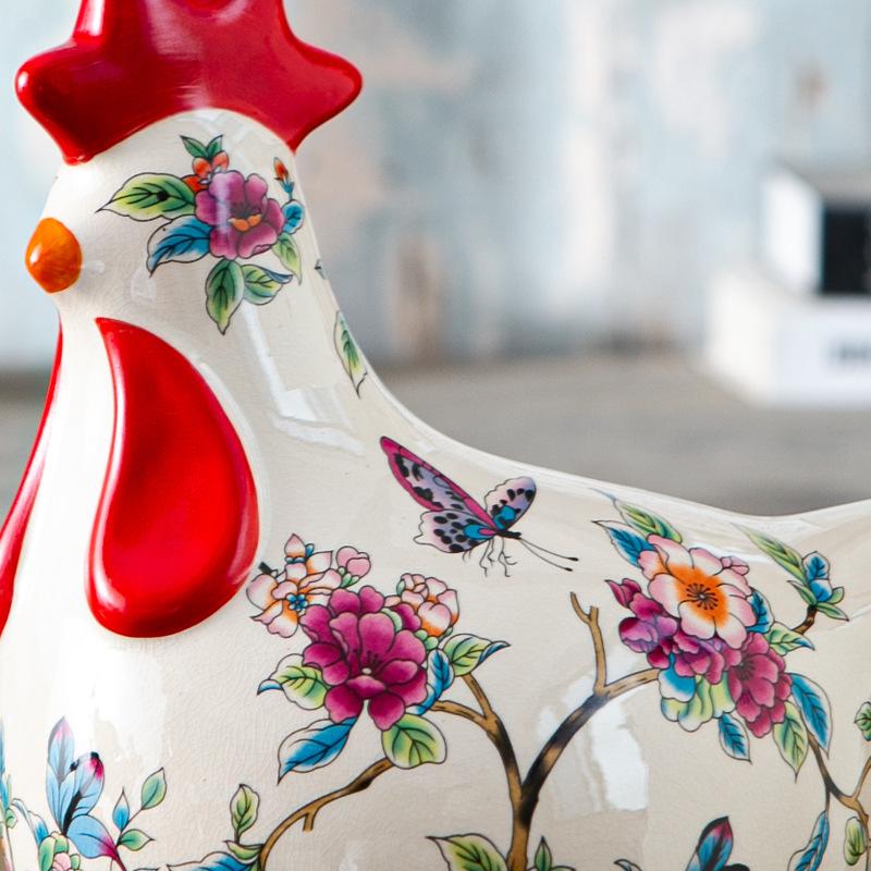 American Style Hand Painted Rooster Figurine Ceramic Piggy Bank for Living Room Home Decor Creative Gift Ornament