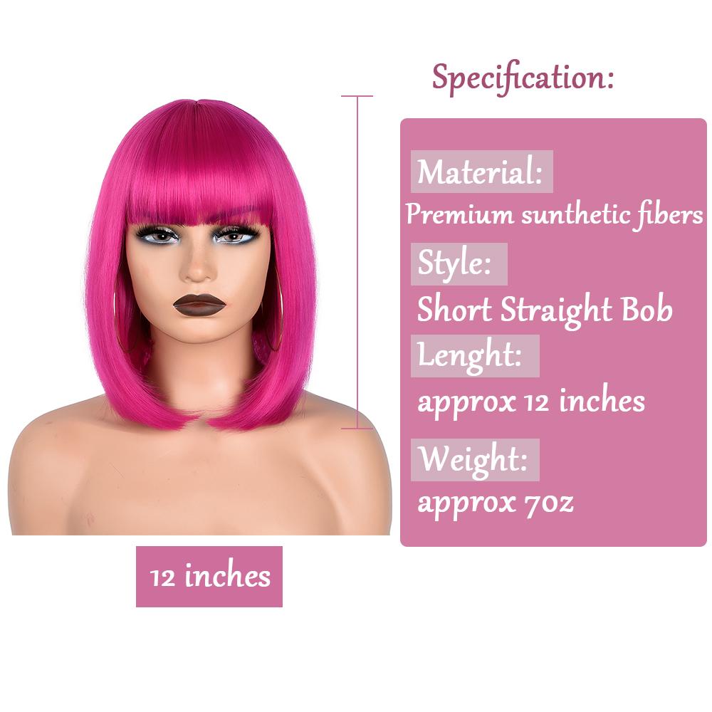 Professional  Short Straight Bob Wig for Women Synthetic Wigs Brown to Blonde Natural Fake Hair Heatresistant Wig Pink Wig With Bangs
