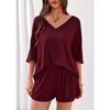 2026 Xun New Women's Two-piece Loose V-neck Half-sleeved Top Shorts Casual Suit