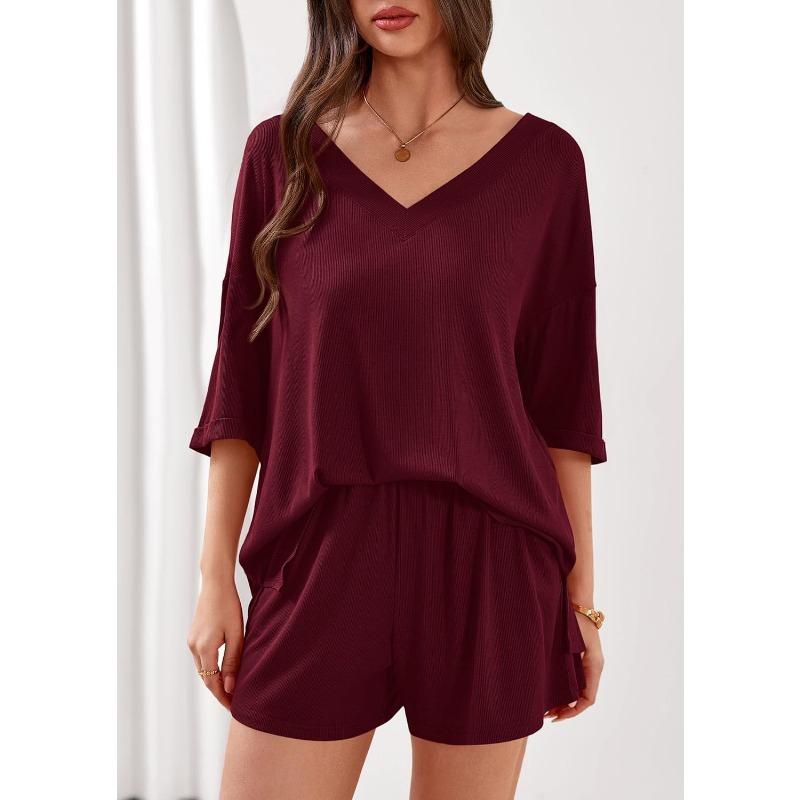 2026 Xun New Women's Two-piece Loose V-neck Half-sleeved Top Shorts Casual Suit