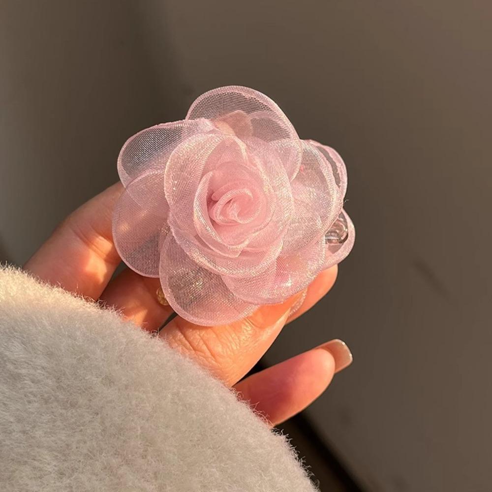 French Style Camellia Shark Clip Mesh Flower Claw Clip Simple Simulation Flower Hair Claw  Girl