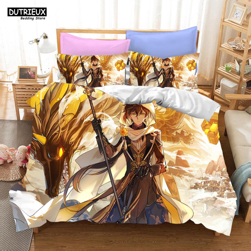 3D Game Genshin Impact Bedding Sets Keqing Xiao Duvet Cover Set 2/3 Pieces Boys Adults Single Full Queen King Size Bed Linen