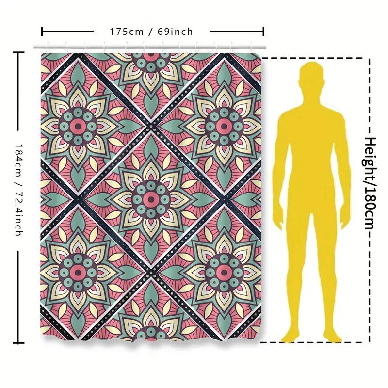Decorative Mandala Shower Curtain With Floral Pattern Multicolor Bath Mat Set For Bathroom Decor 72 X 84 Inches (183Cmx213Cm)