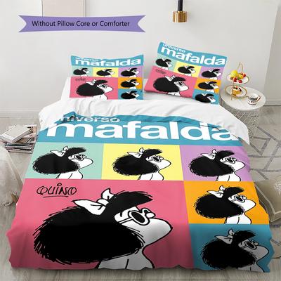 Mafalda Pattern Bedding,Quilt Set Quilt Cover Pillowcase Home Birthday Gift (1 * Duvet Cover + 2 * Pillowcase, Without Core)