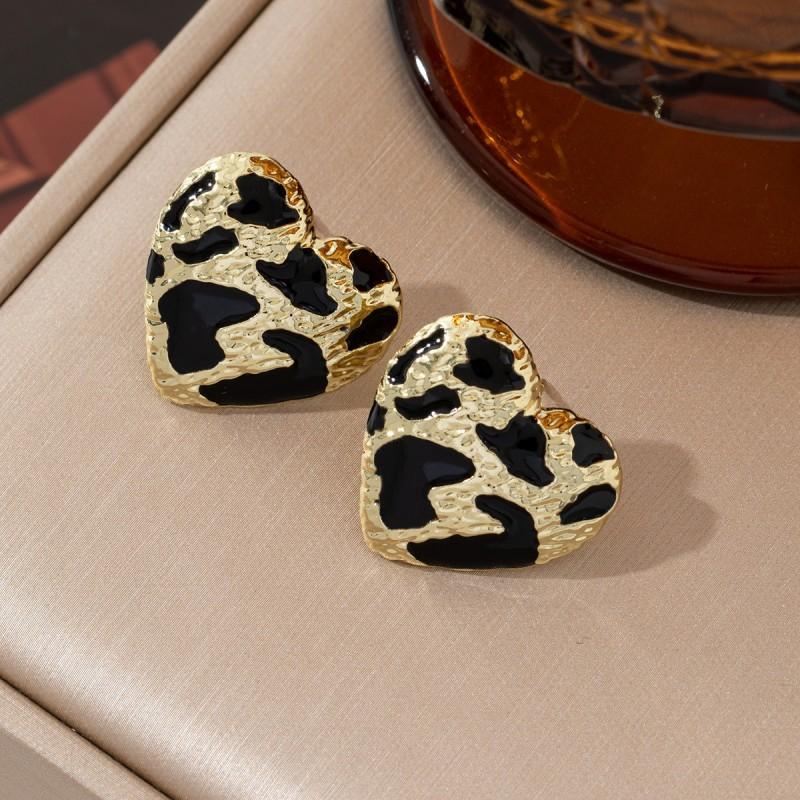 Vintage Einzigartig Leopardenmuster Quadratisch Rund Herzförmig Ohrringe Damen Textur Emaille Geometrisch Steckerohrringe Schmuck