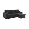 Sofá de canto compacto SMILE reversível e conversível de 3 lugares em tecido preto. L 213,5 x P 136,5 x A 83 cm. com caixa de armazenamento