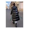 Winter Warm Thick Long Hooded Puffer Jacket Waterproof Shiny Loose Fit Color Block Coat