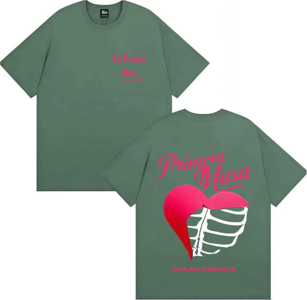 Singer Omar Courtz Primera Musa 2025 Heart Humor T Shirt Men Tops Gothic Short Sleeve T Shirt Summer Oversized Tshirt Streetwear