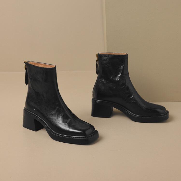 French retro thick heel short boots women's 2026 autumn and winter new square head high heel boots slim Martin boots single boots