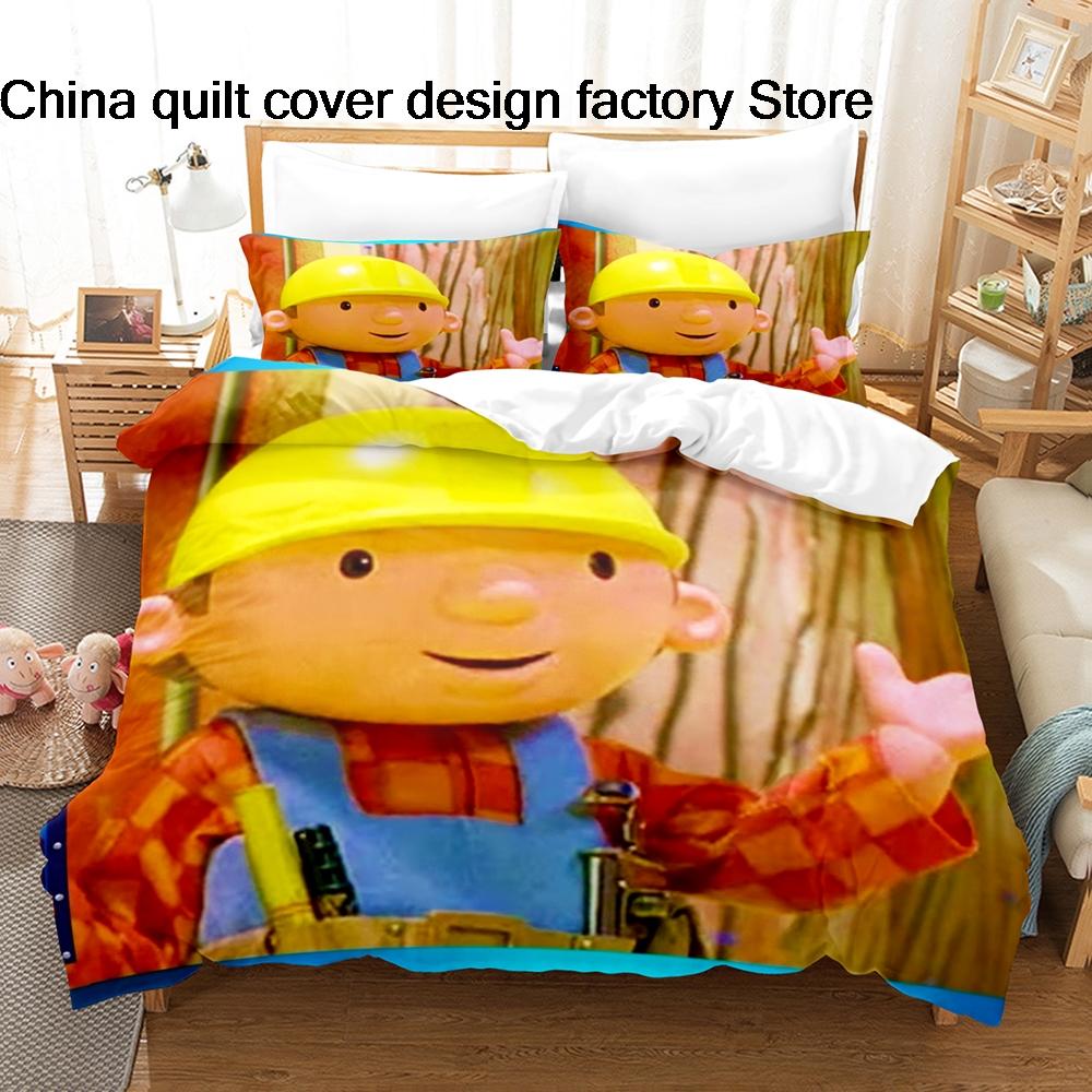 Süßes Bob der Baumeister Bettwäsche-Set 3D-bedruckte Bettbezug Kissenbezug Für Kinderzimmer Heimtextilien Einzelbett Doppelbett Queen King Größe