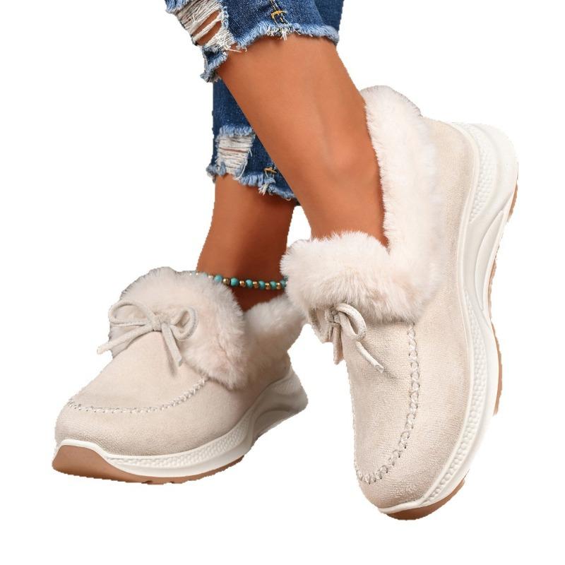 Women's Winter European & American Style Fuzzy Snow Boots - Bow Accent, Warm, Thick-Soled, Plus-Size, Fleece-Lined