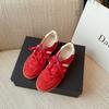 Red leather women's new inner height-increasing mesh casual sports shoes versatile low-top board shoes
