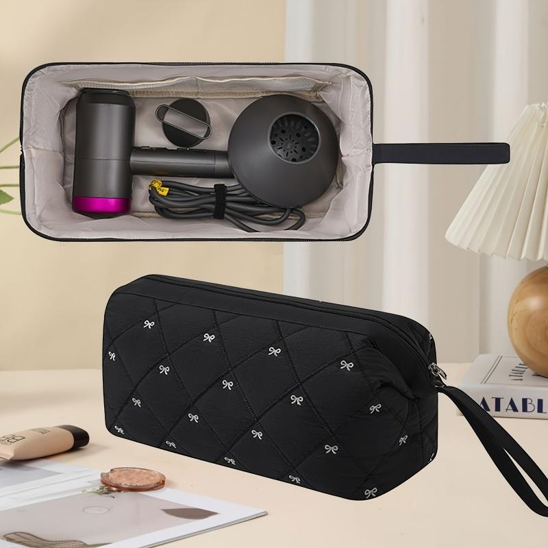 

Hair Dryer Storage Bag For Travel Cute Bow Embroidery Quilted Hair Tools Waterproof Zipper Cosmetic Bags чёрный