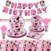 62 Psc For Minnie Birthday Party Supplies Set, Pink Theme, with Banner, Plates, Cups, Utensils, Napkins, Tablecloth