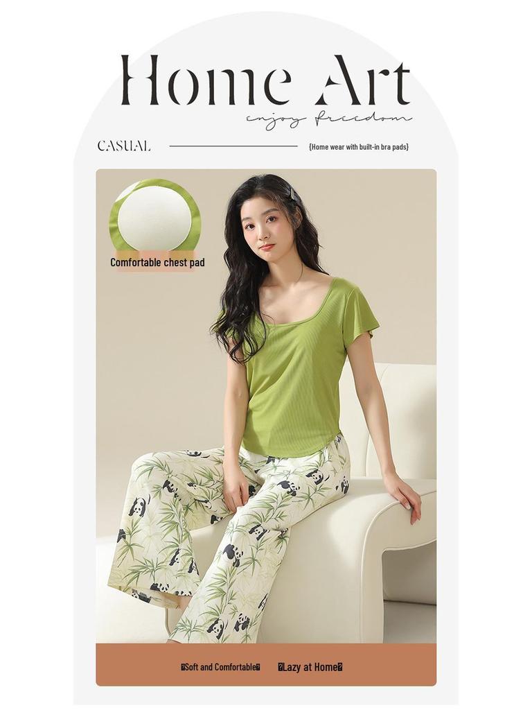 Women's Summer Modal Short Sleeve & Long Pants Fashionable Homewear Set