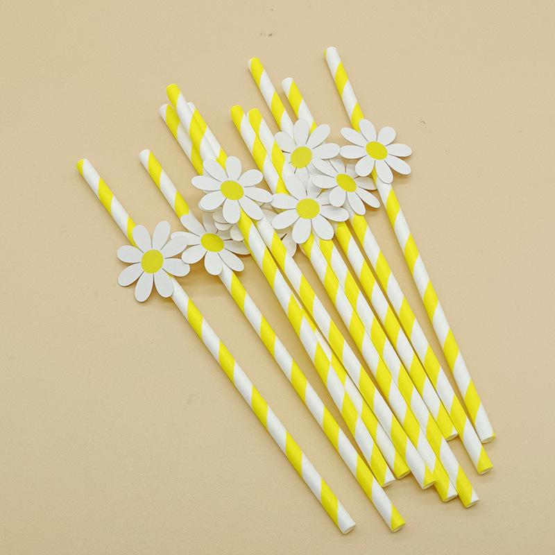 Creative Little Daisy Pink Flower Paper Party Straw with Card