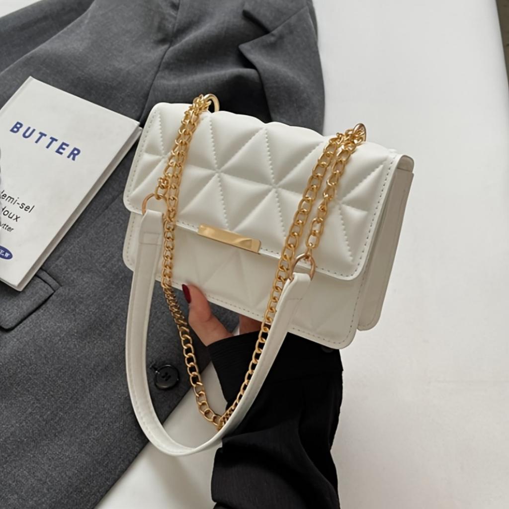 Ladies, Crossbody Bag, Adjustable, Gold Chain Shoulder Strap, Magnetic Buckle Closure, Multifunctional Clutch, Handbag