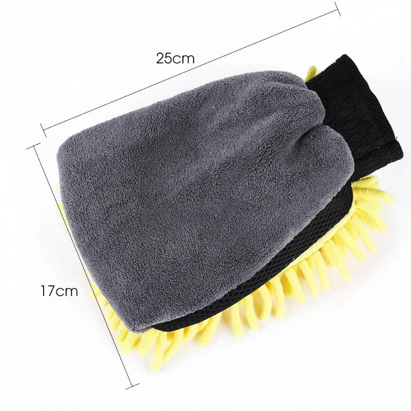 2 In 1 Coral Fleece Car Wash Gloves Thickened Cars Cleaning Gloves Absorbent Brush Gloves Auto Detail Care Cleaning