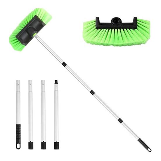 Car Cleaning Brush with Soft Synthetic Bristles Telescopic Handle Built-in Hose Attachment Car Wash Brush