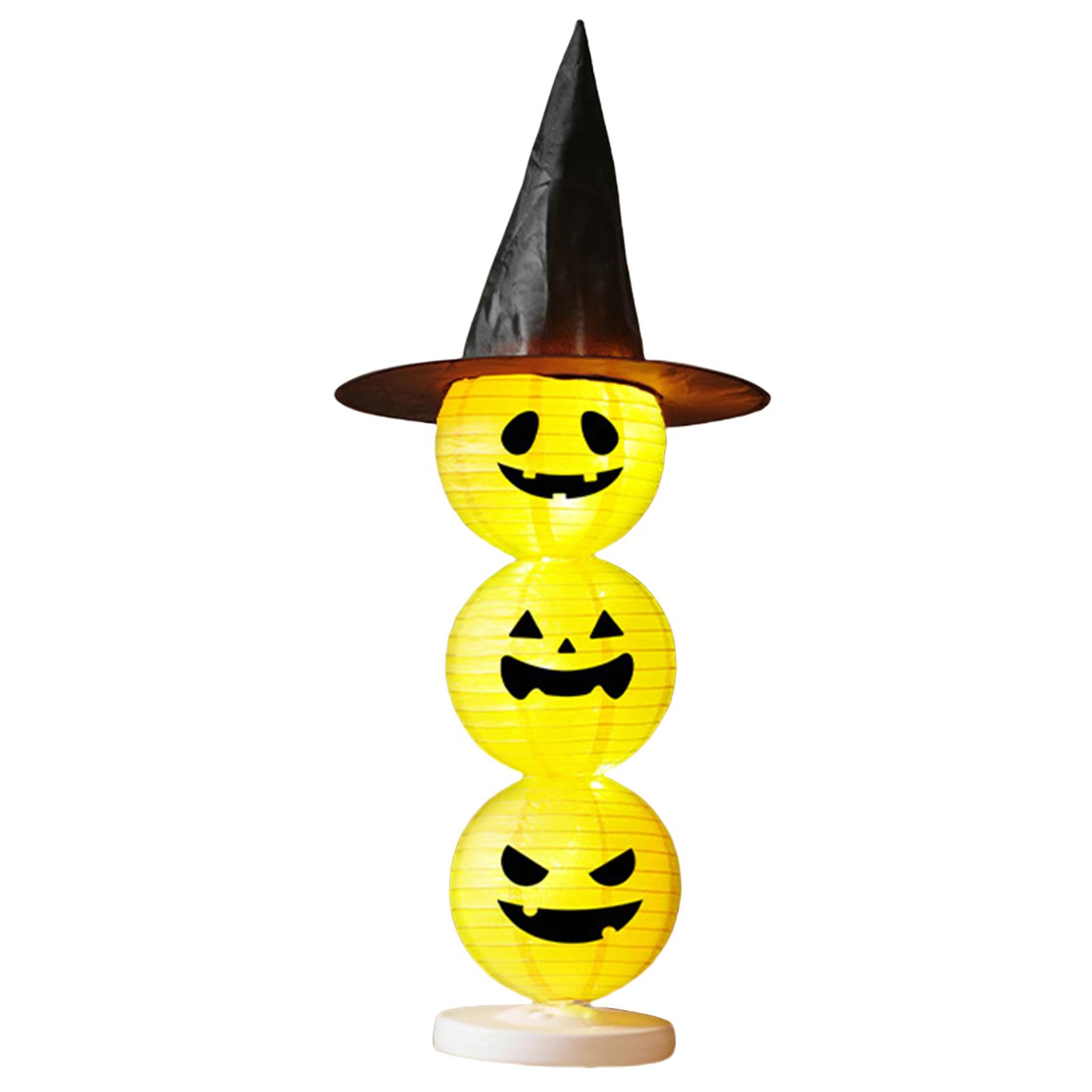 Halloween Decorative Pumpkin Lantern W/ Witch Hat LED Pumpkin Lantern Halloween Lantern for Indoor Outdoor Yard Holiday Decor Style 1