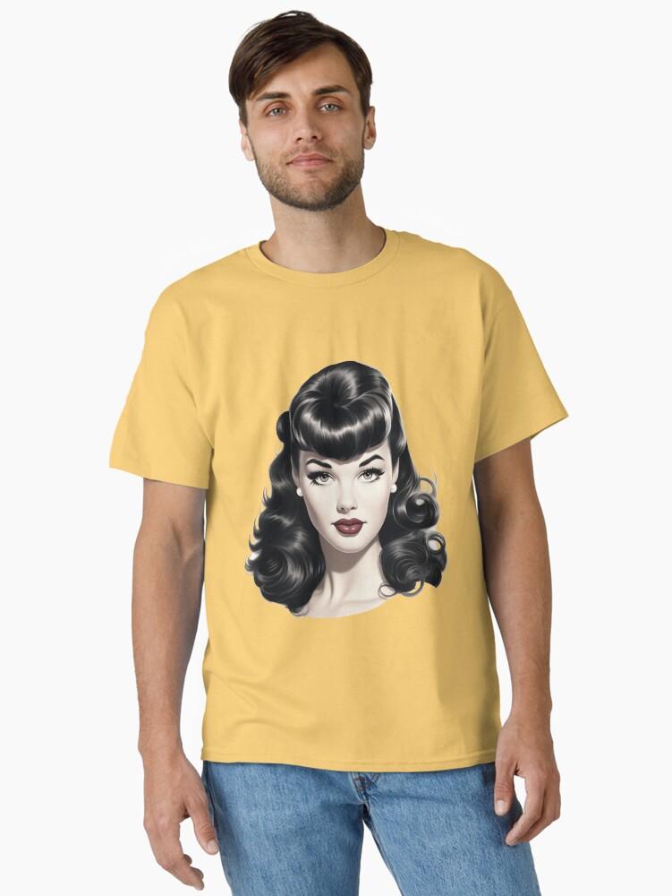 Pulp Bettie Page pinup in black and white with red lips Classic T-Shirt