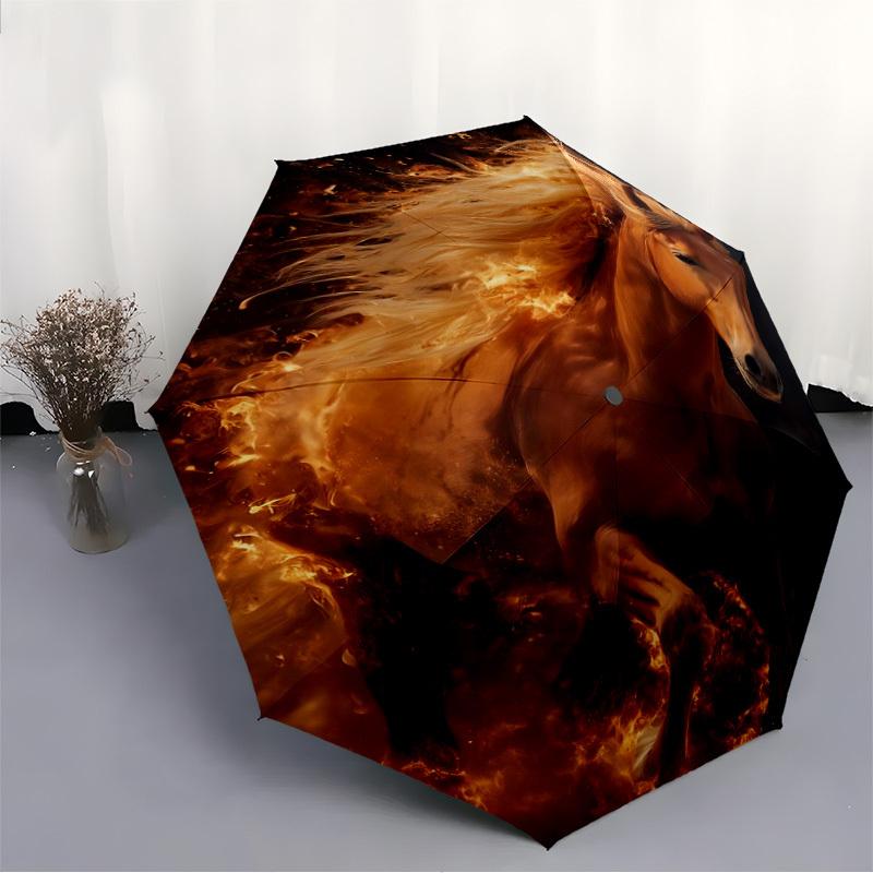 1pc Horse Fire Automatic Open/Close Umbrella 8-Rib Strong Frame, Portable Travel Umbrella for Women & Men