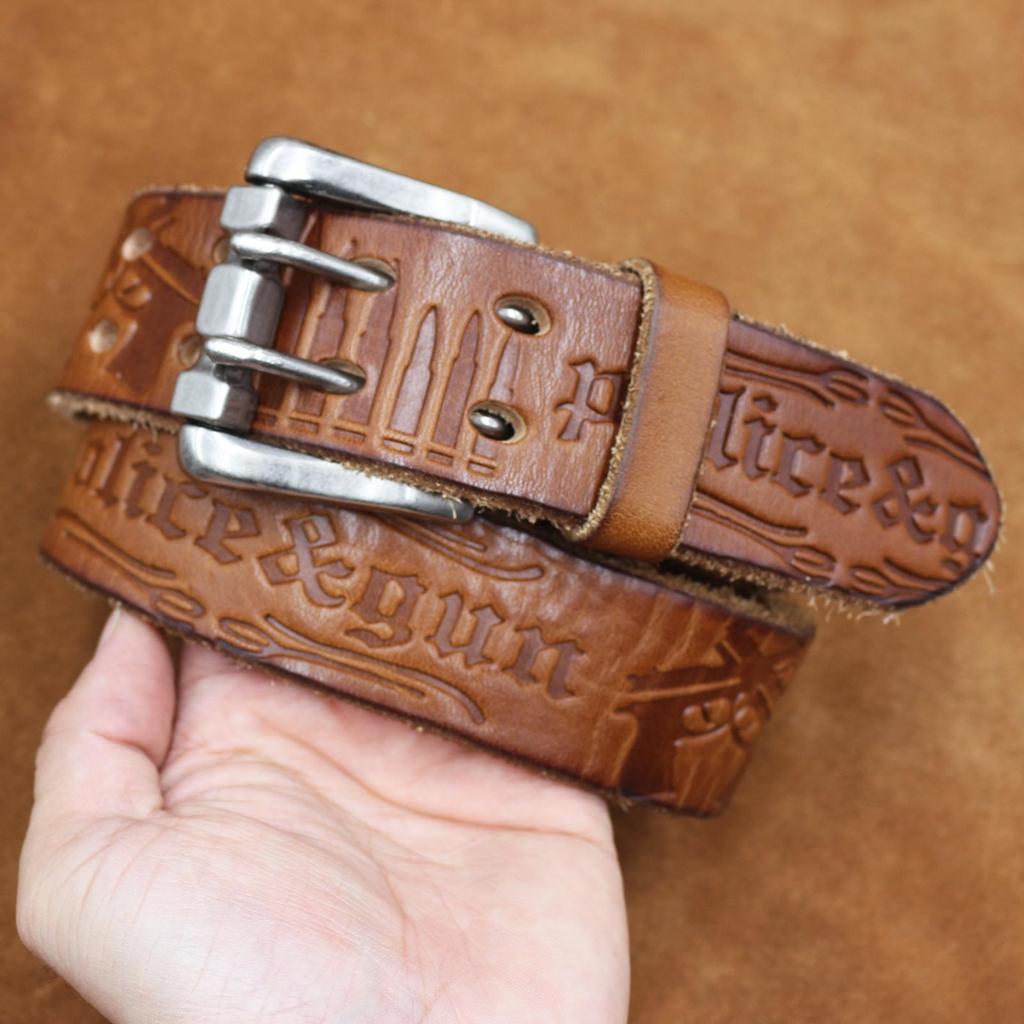 Herren Verdickter Ledergürtel mit doppelter Dornschließe - Echtes geprägtes Rindsleder, Retro Casual Stil für Jeans