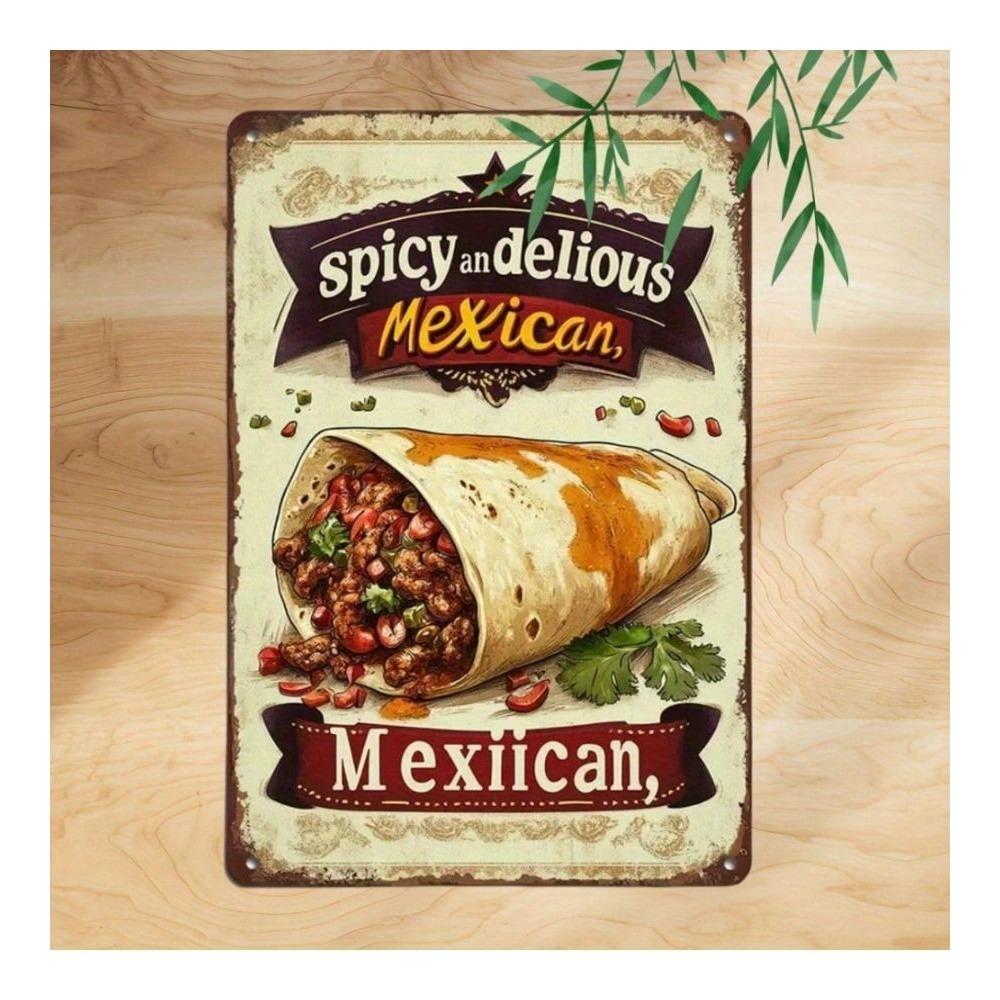 Vintage Metal Burrito Sign Wall Art Retro Kitchen Decor Tin Poster for Cafe Bar