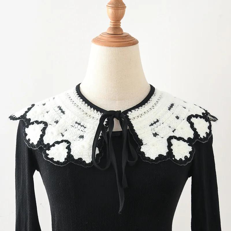 Female White Woven Lapel Fake Collar Shawl Women's Detachable Collar Scarf Necklace Blouse False Collar Girls Mini Cape