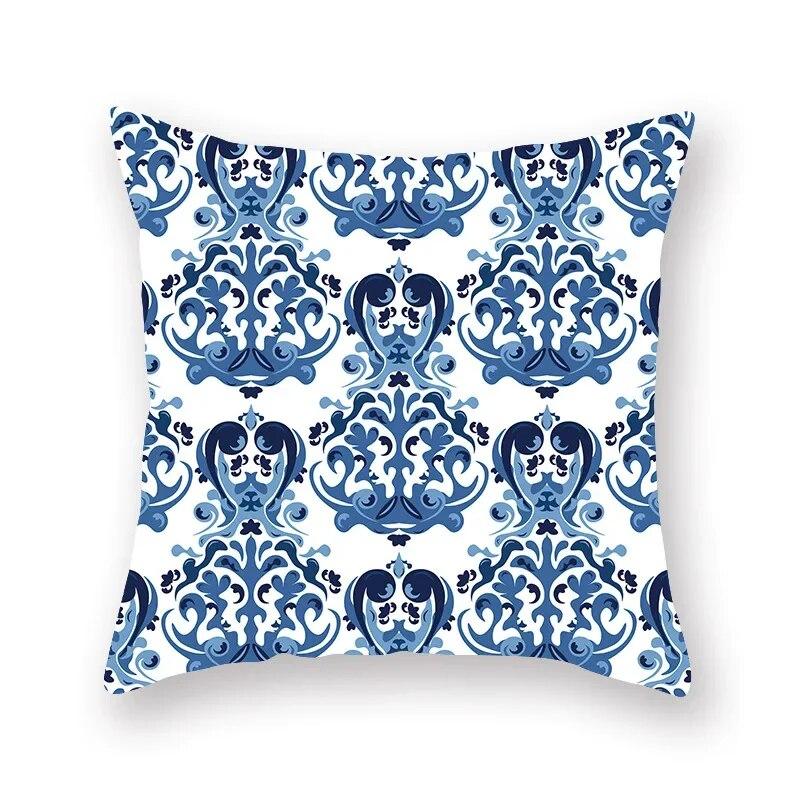 Blue Mandala Flower Geometric Print Pillowcase Living Room Sofa Bedroom Car Office Cushion Cover Home Decoration Ornament