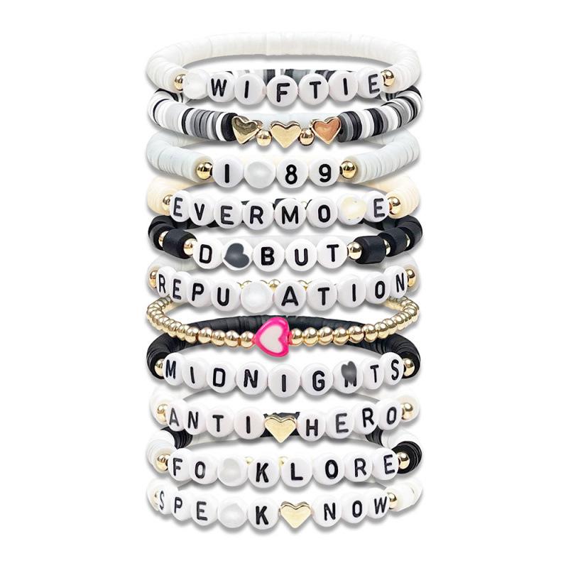 Taylor Swift Fan Handmade Colorful Polymer Clay Name Bracelet Set for Women