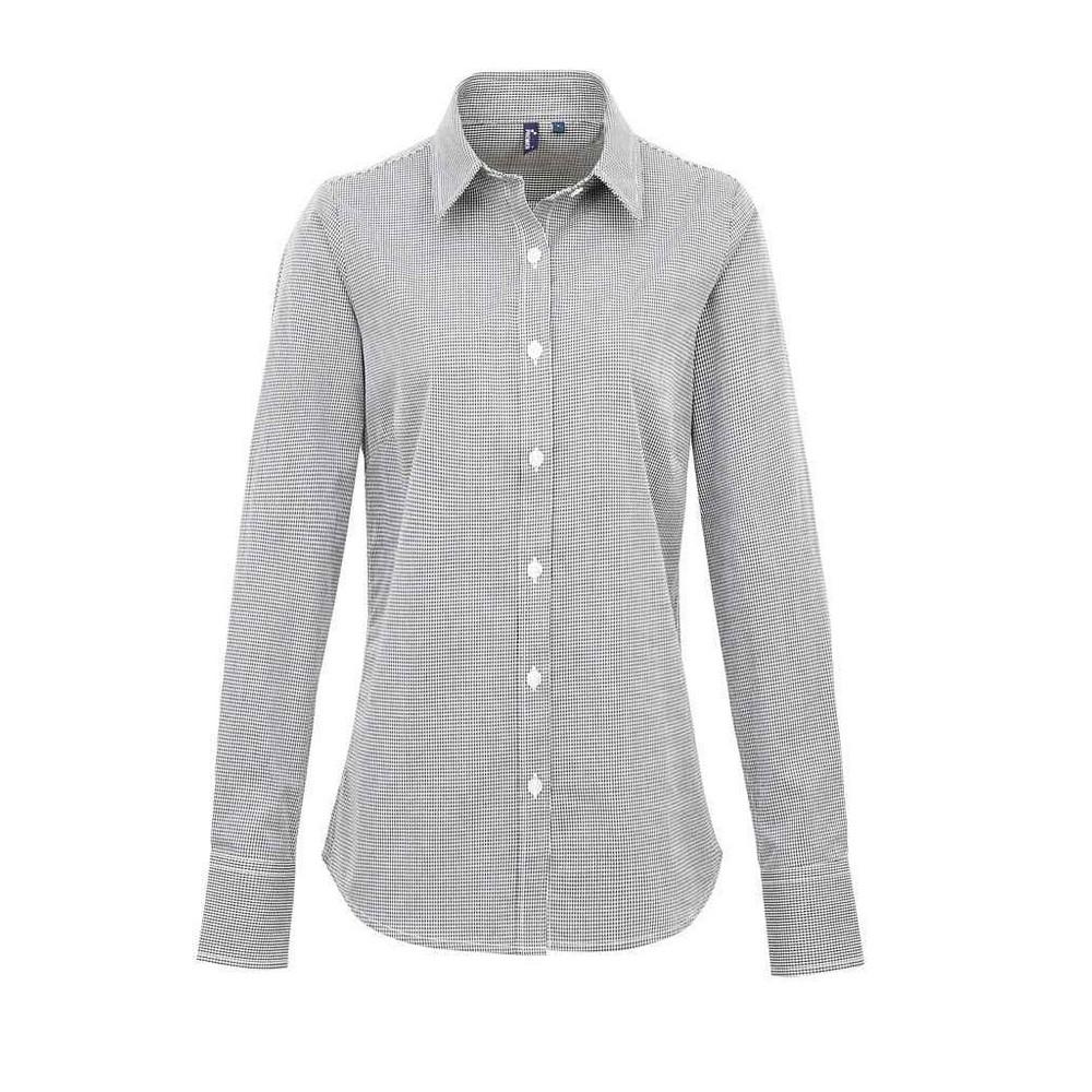 Premier Womens/Ladies Micro Gingham Check Cotton Long-Sleeved Shirt