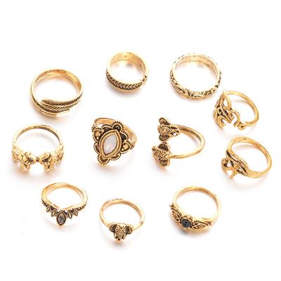 Ring Female Jewelry Retro Elephant Leaf Ring Set Combination of 11-piece Joint Ring