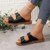 Damensandalen in Übergröße Sommer Neu Flache Sohle Runde Spitze Strandslipper Doppelschnalle Slipper Schuhe Polyurethan Material