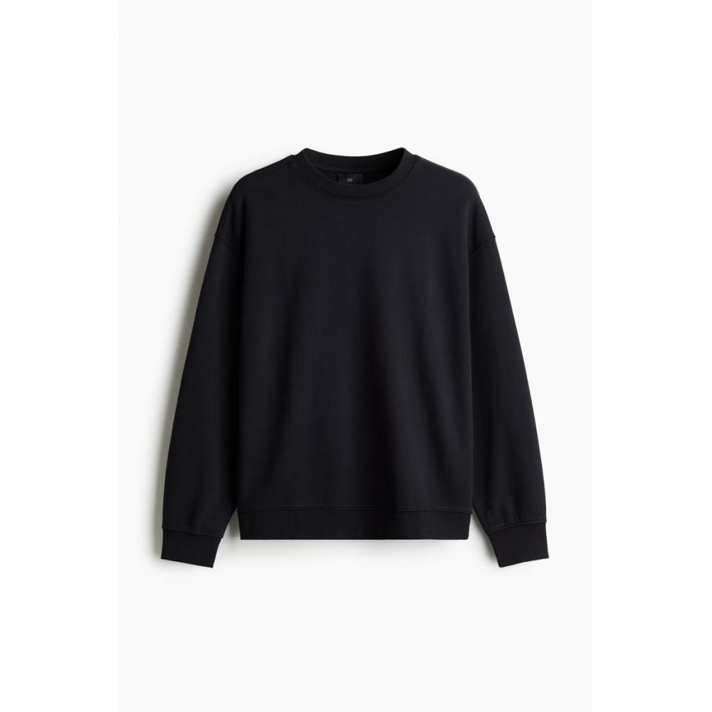 H M Loose Fit wasHed Cotton sweatsHirt Black