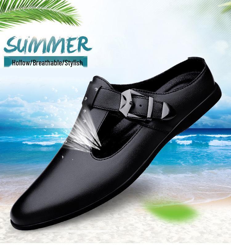 Men's Retro British Style Slip-on Plus Size Leather Shoes - Closed-toe Casual Flats for Outdoor Wear