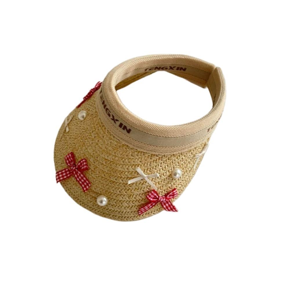 Bowknot Large Brim Sun Visor Cap Wide Brim Empty Top Baseball Cap Kids Summer Straw Hat  Beach