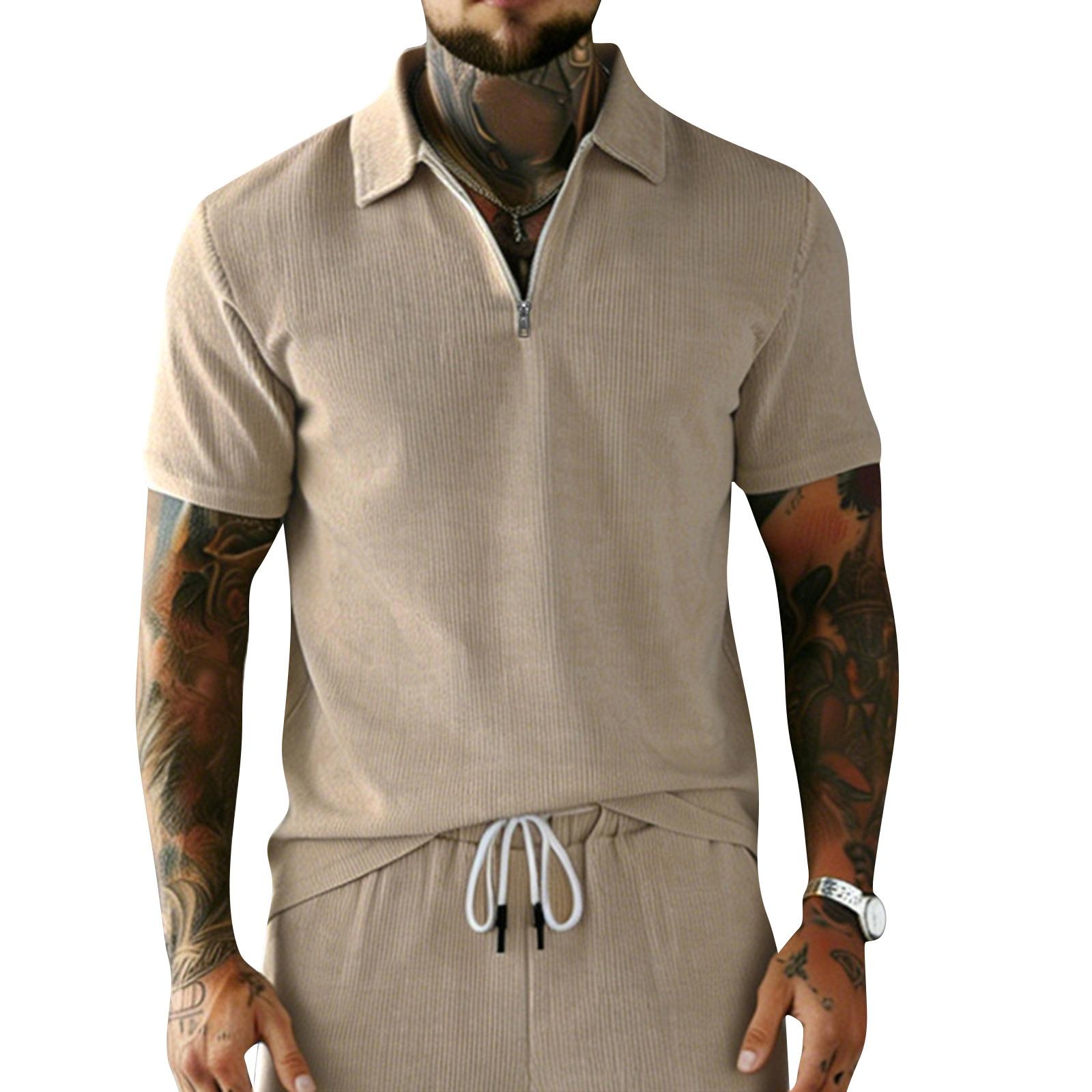 

Men s Vintage Corduroy Zip-up Short-sleeved Shirt L