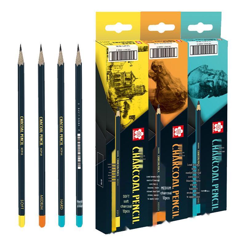 Cherry Blossom Charcoal Pencil Set - Soft, Medium, Hard for Quick Sketching & Professional Art
