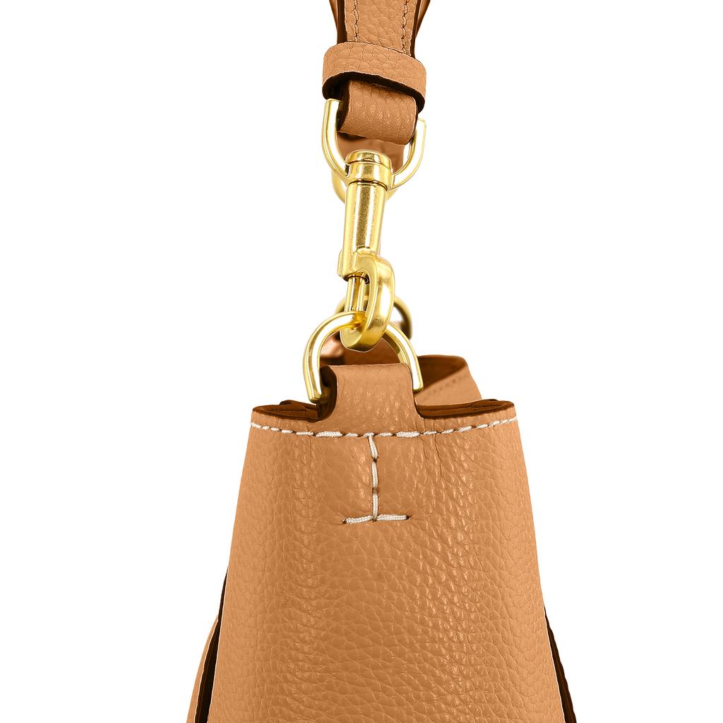 Tory Burch McGraw Large Capacity Pebbled Leather Bucket Hobo Shoulder Tote Bag Women Bags Brown 73338-227