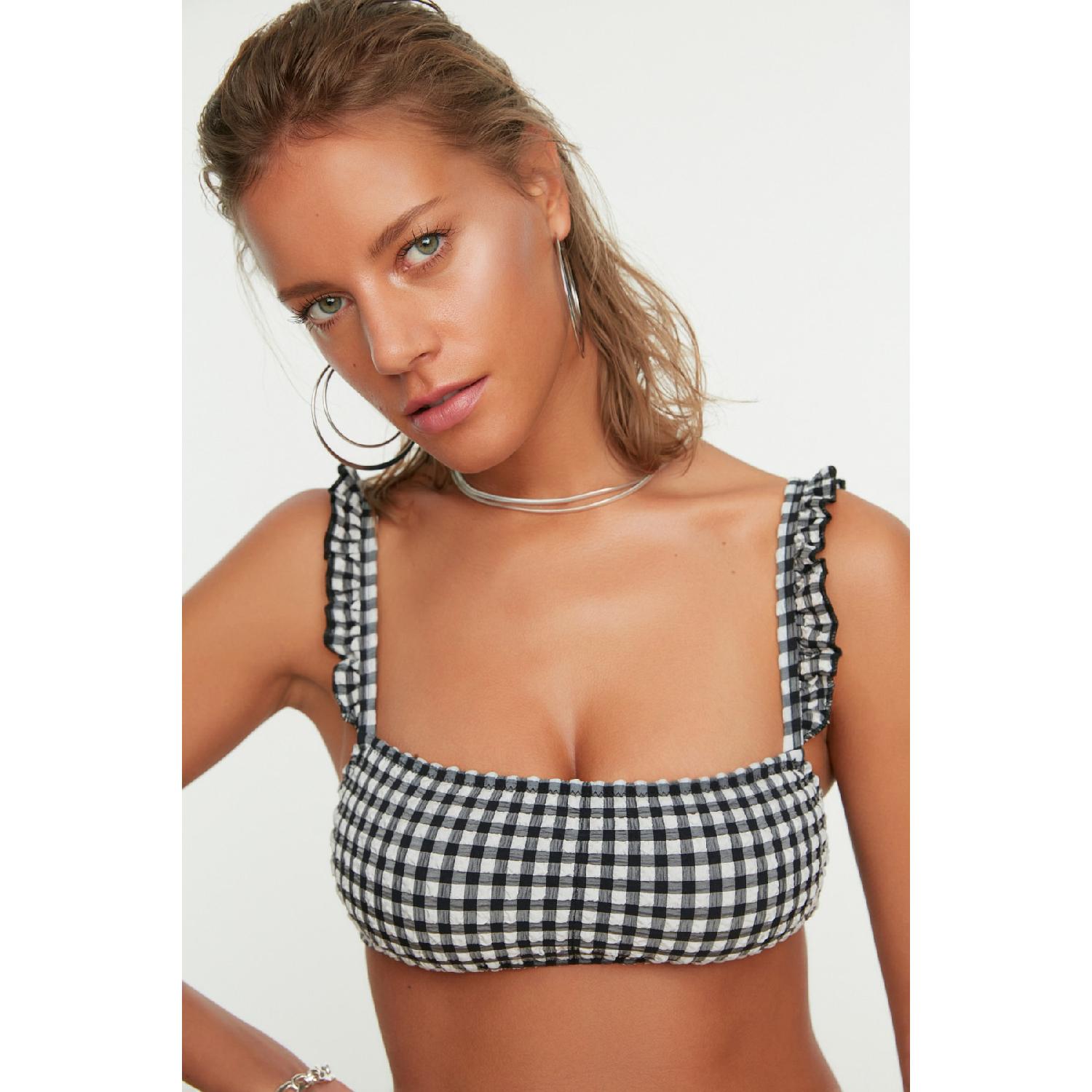 

Черный текстурированный бикини-топ в мелкую клетку Tbess21bu0445 34 чёрный